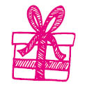 Magentafarbene Grafik von einem Geschenk.