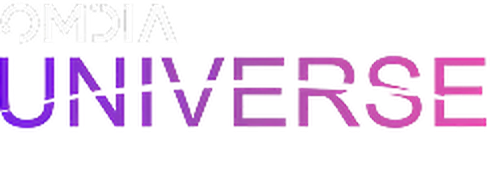 The image features the text "Omdia Universe Leader" in a gradient of purple and pink on a transparent background.