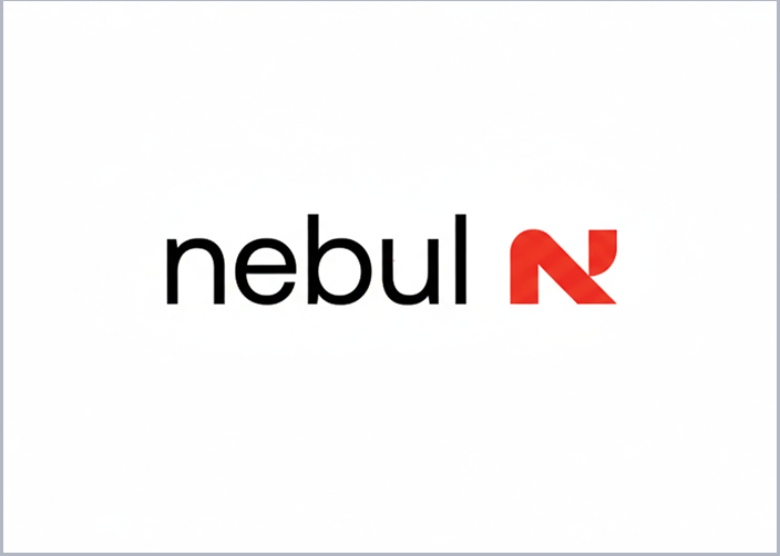 The image shows the word "nebul" in black lowercase letters, followed by a stylized red "N" on a white background.