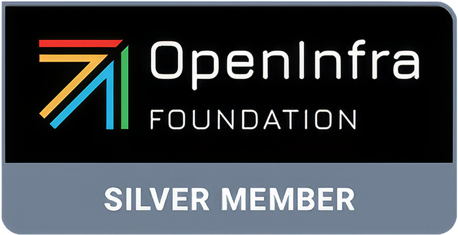 Logo of OpenInfra Foundation with a colorful abstract design, text "SILVER MEMBER" below on a blue background.
