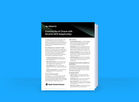 A brochure tilted "Crossing the AI Chasm with Mirantis MCP AdaptiveOps" on a blue background, displaying text in black and white.