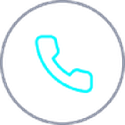 Icon of a turquoise phone handset within a black circle with a gray outline, symbolizing a phone call.