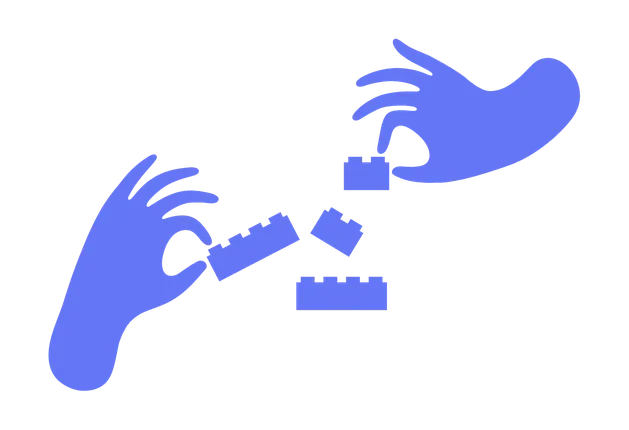 Illustration of two hands and four Lego bricks