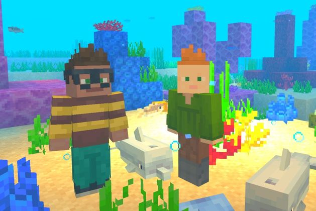 Minecraft underwater Swimming with Dolphins scene