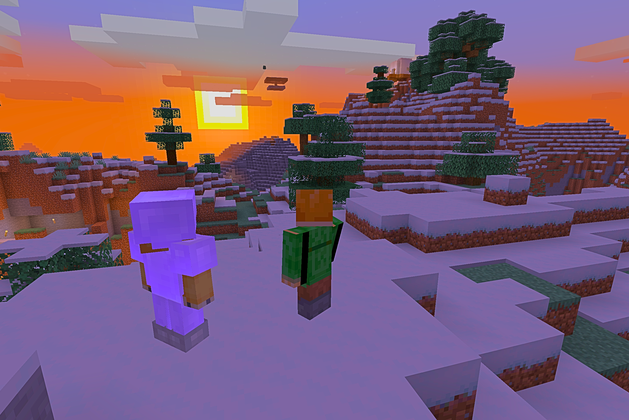 Minecraft sunset scene