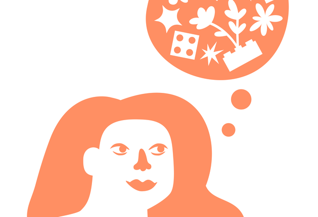 Play Included orange person and thought bubble with Lego Bricks