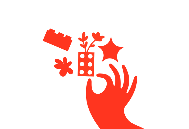 Red Hand with Lego Bricks