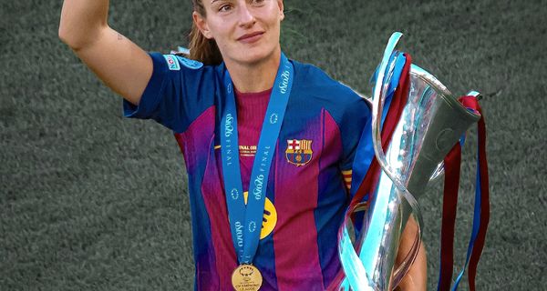 Alexia Putellas holds the UEFA Women's Champions League trophy after Barça's 4-0 win over Lyon in the 2026 final