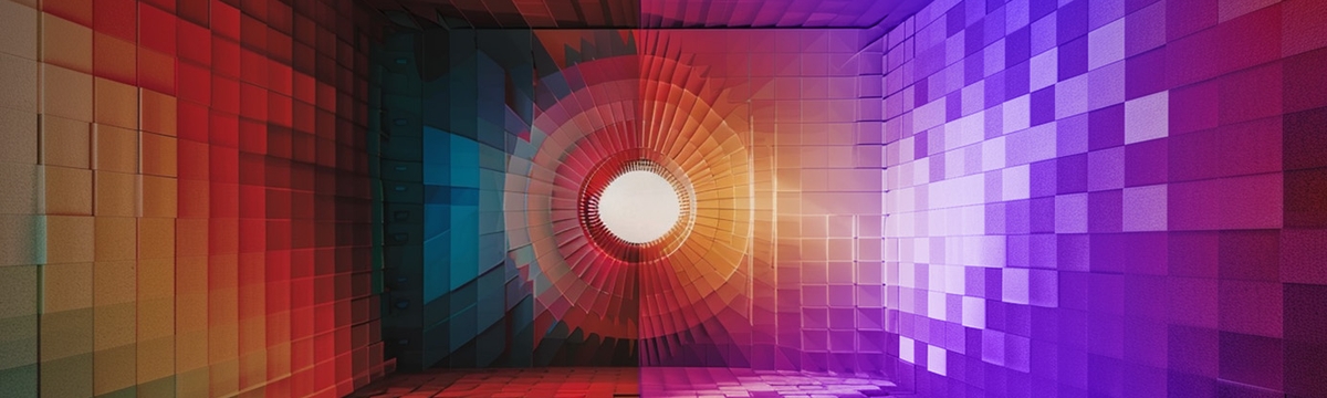 A 3D render of a room made of colour swatches