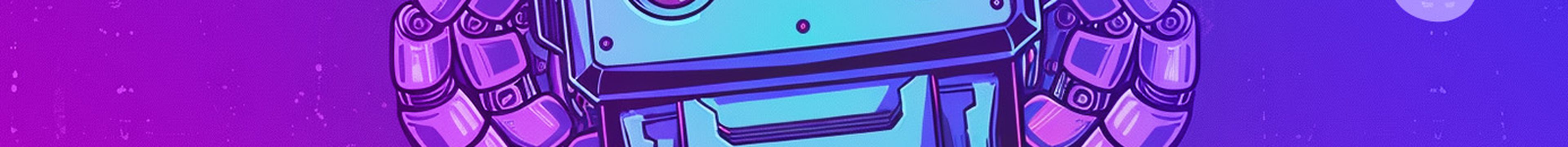 Retro robot head removed from body and being held by robotic hands, illustrative style with statistics numbers in the background