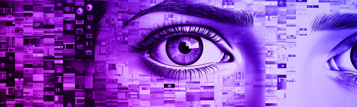 Close up of woman's eye, with digital noise overlaid