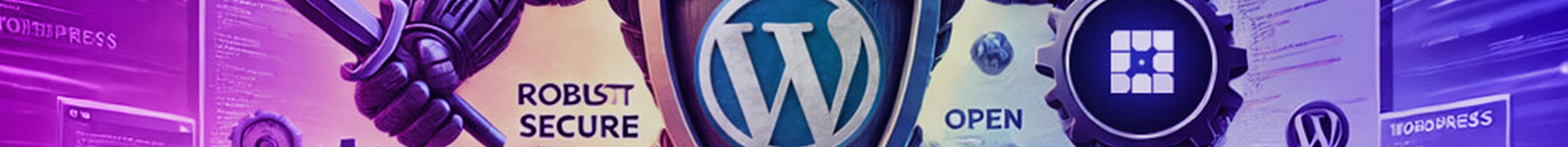 a knight in armoud golding a shield with wordpress logo in one hand and a hammer with wpengine logo in the other