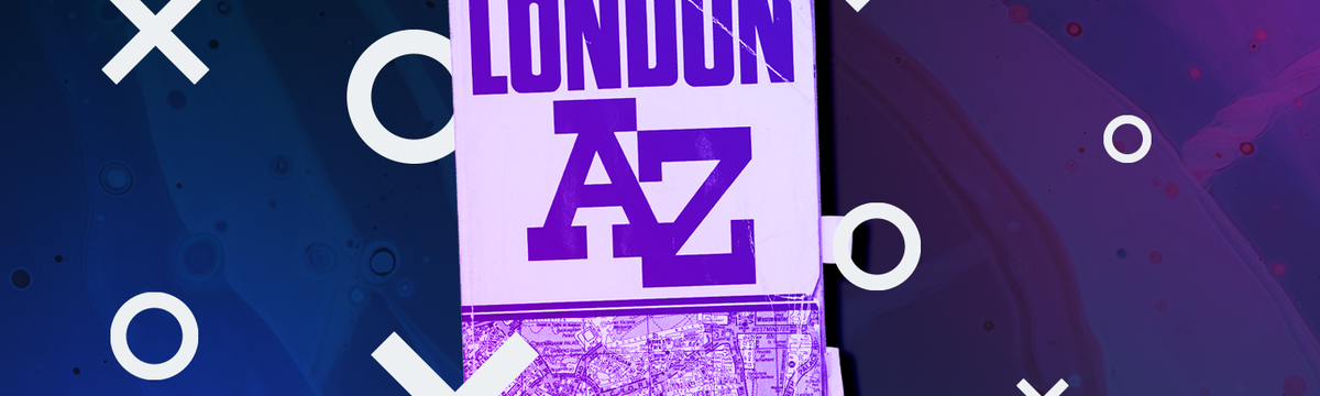 London A-Z map booklet on neon background