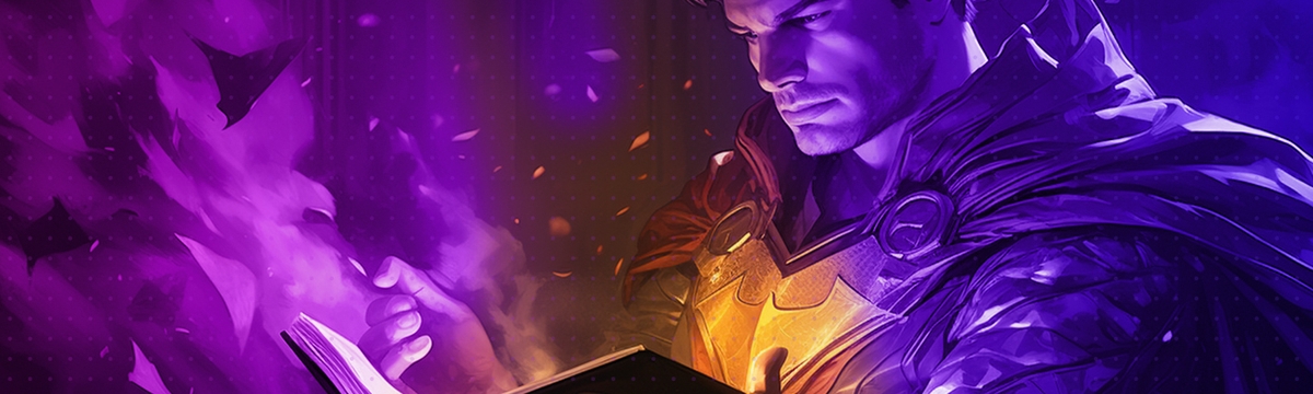 A generic superhero reading a story with a yellow glow coming from the book he is holding