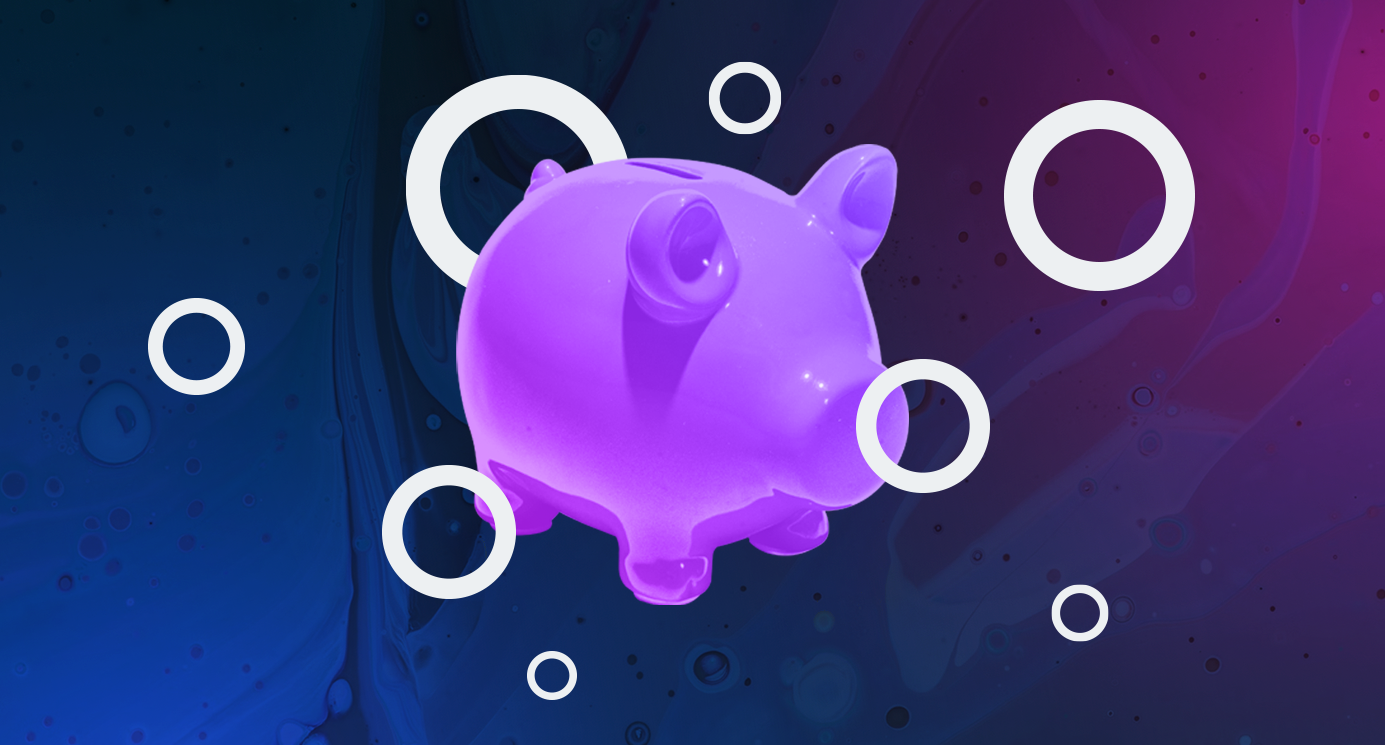 Piggy bank with icon circles to represent coins.