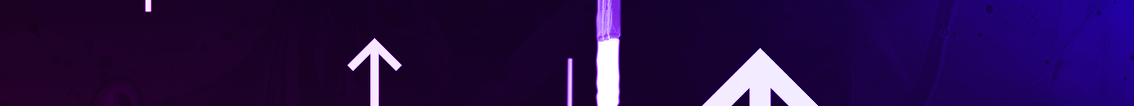 Rocket launching with arrow icons on neon background.