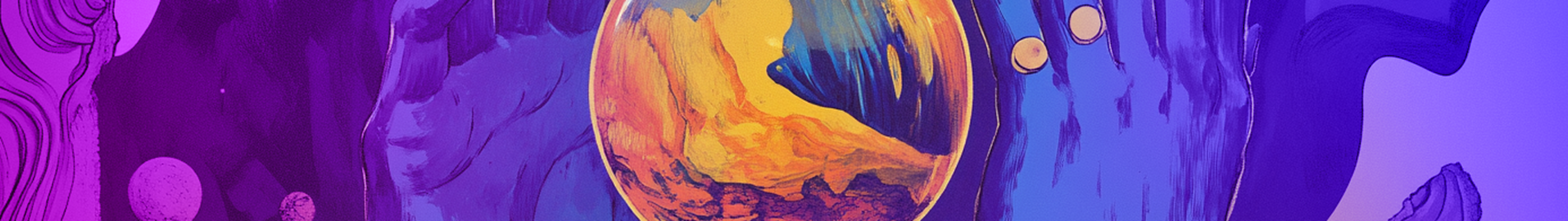 painting of some hands around a crsytal ball in purples and yellows
