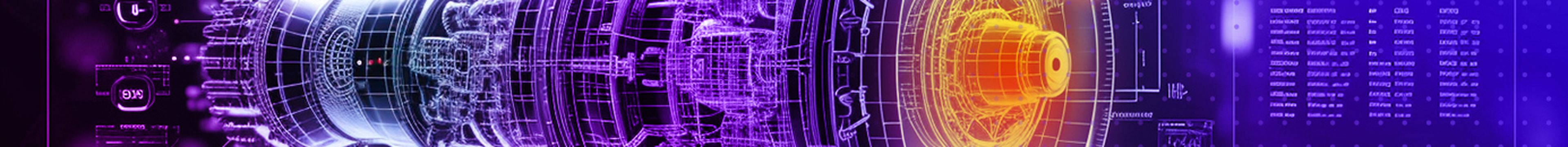 An AI generated image of a complex engine or turbine, surrounded by digital information