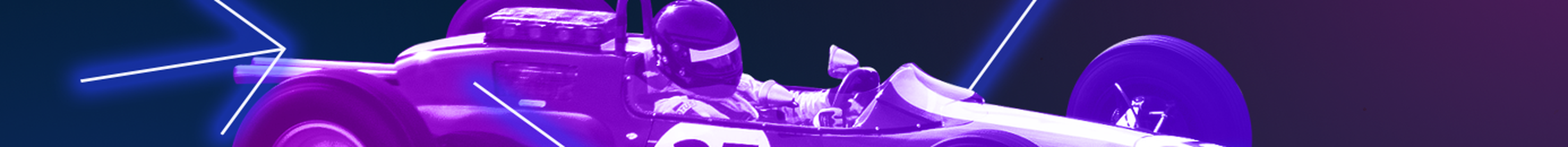 1930s racing car with go faster arrow icons on neon background.
