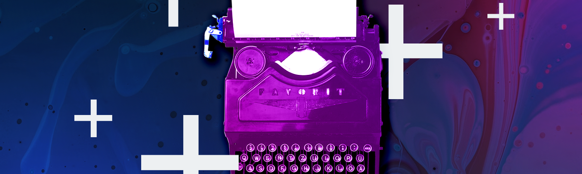 Old-fashioned typewriter on neon background.