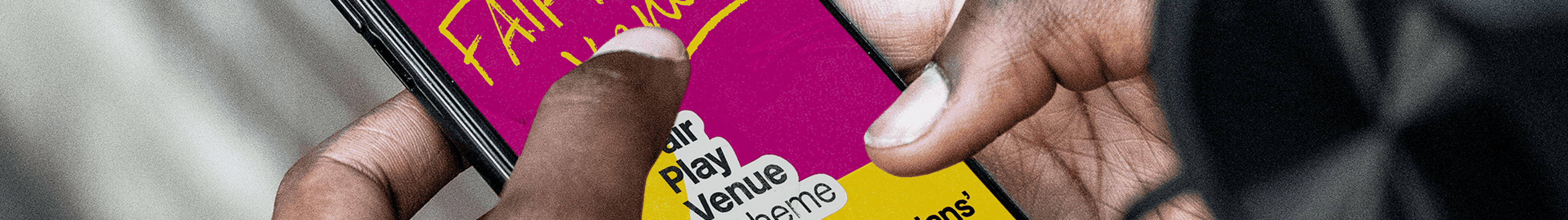 Fair play venue design assets on a mobile phone.