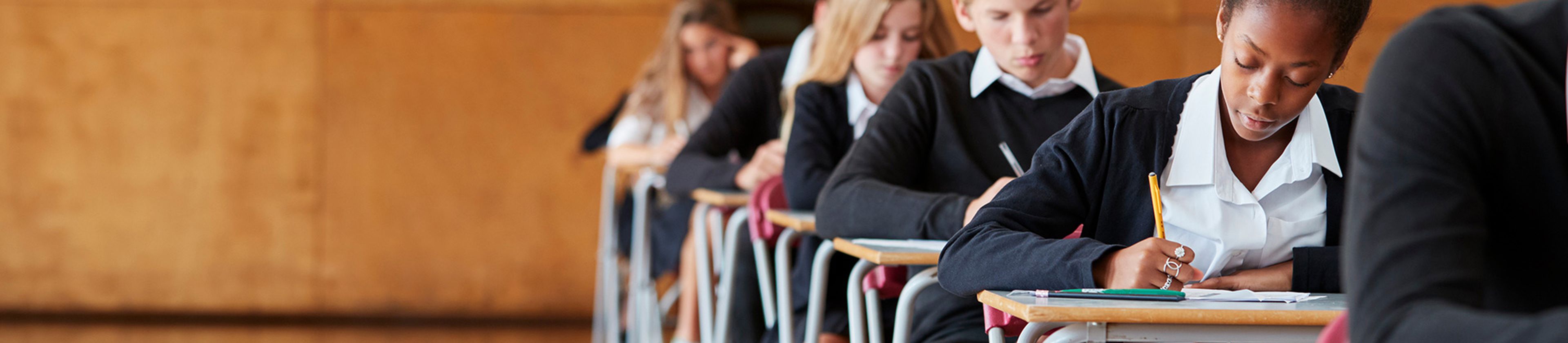 Schoolchildren taking an exam.