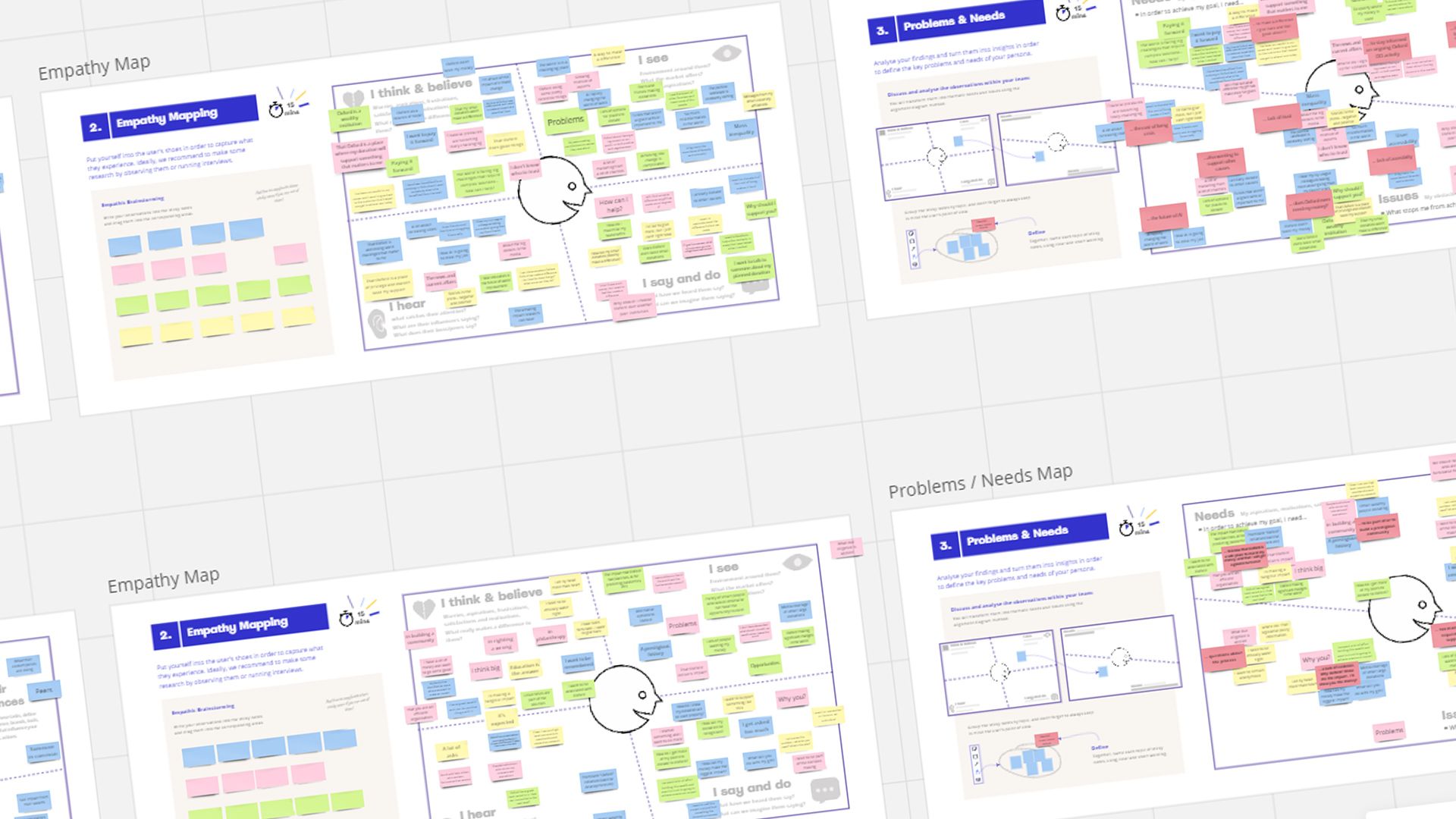 An online whiteboard filled with digital post-it notes.