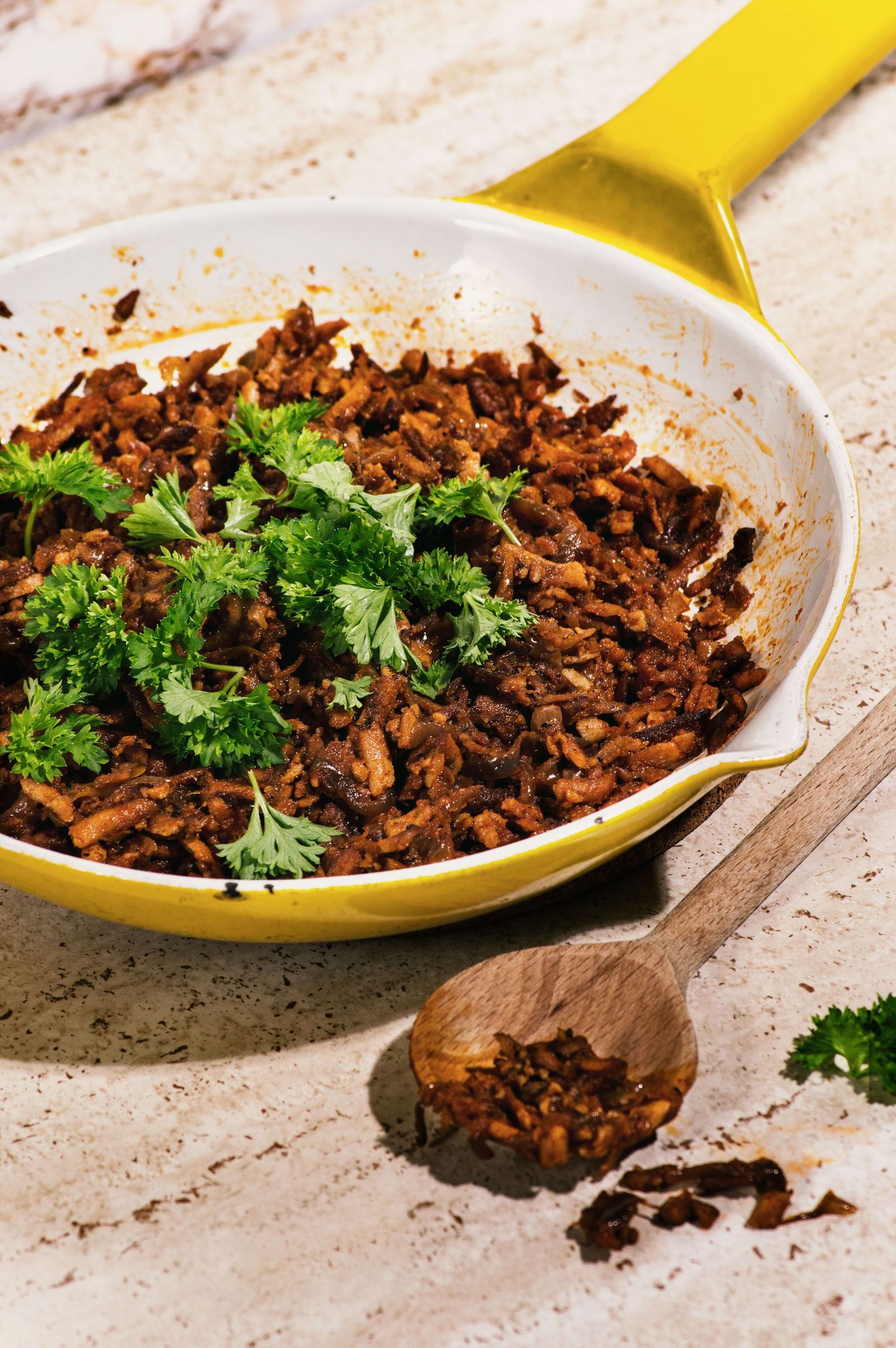 Sloppy Jo's filling being heated, steam rising