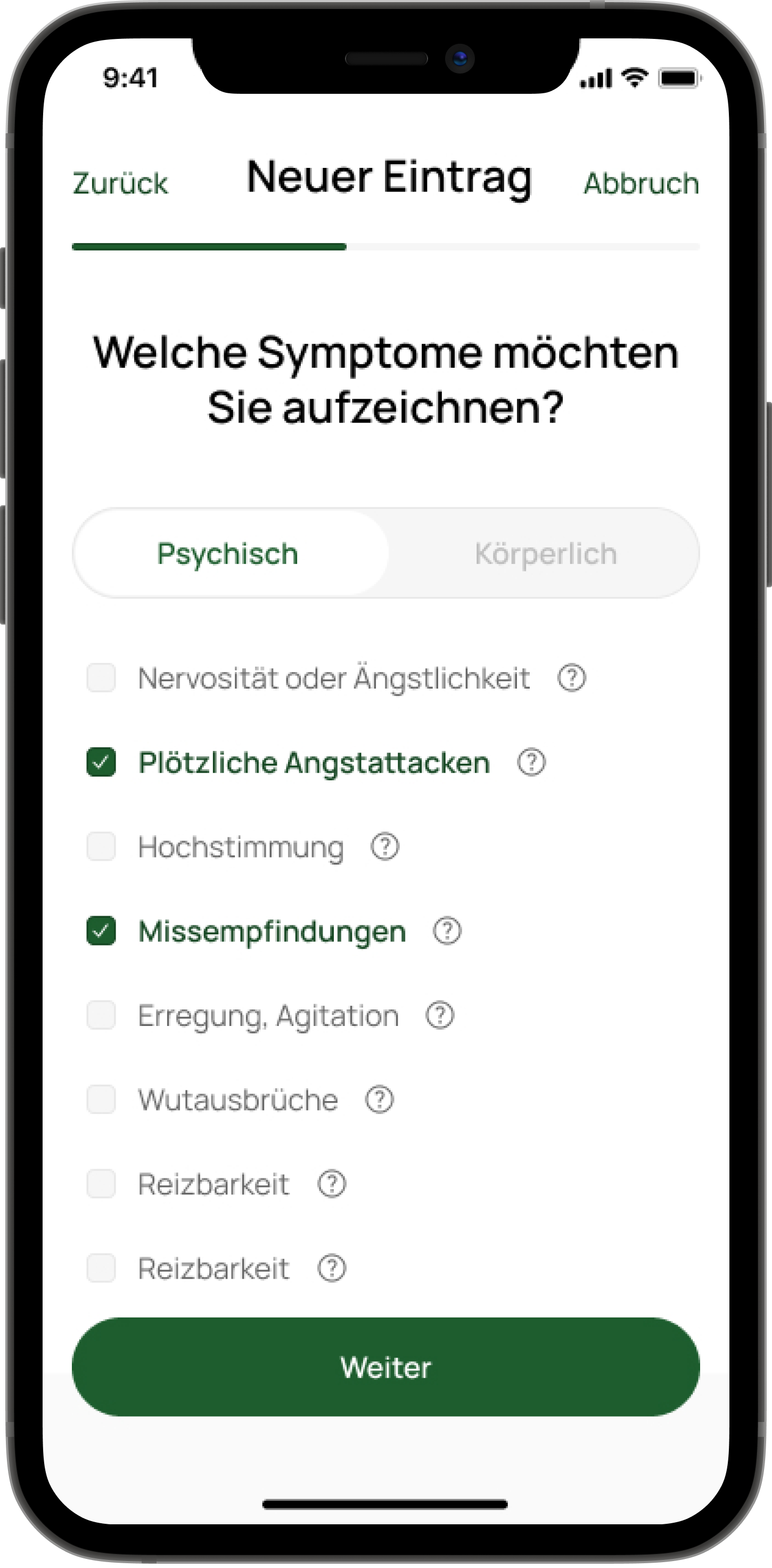 Add symptoms and severity, dosage and side effects to your daily tracking