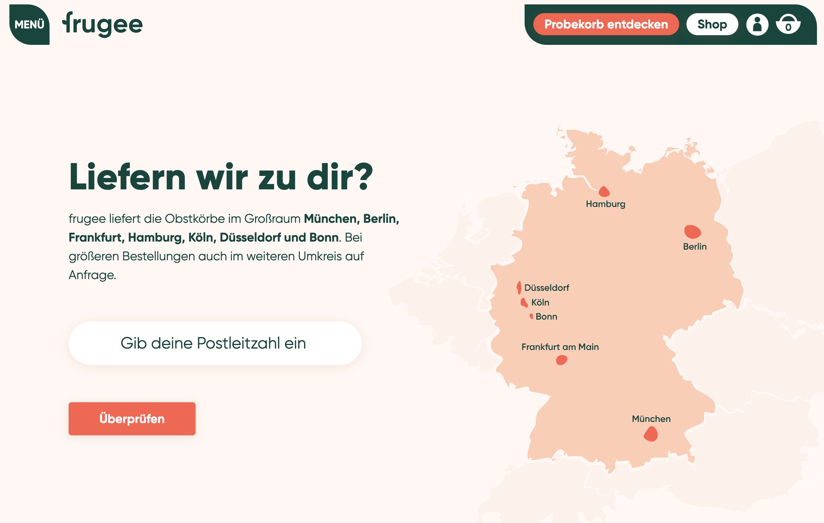 Advanced delivery request form, checking whether delivery to a specific zip code is possble.