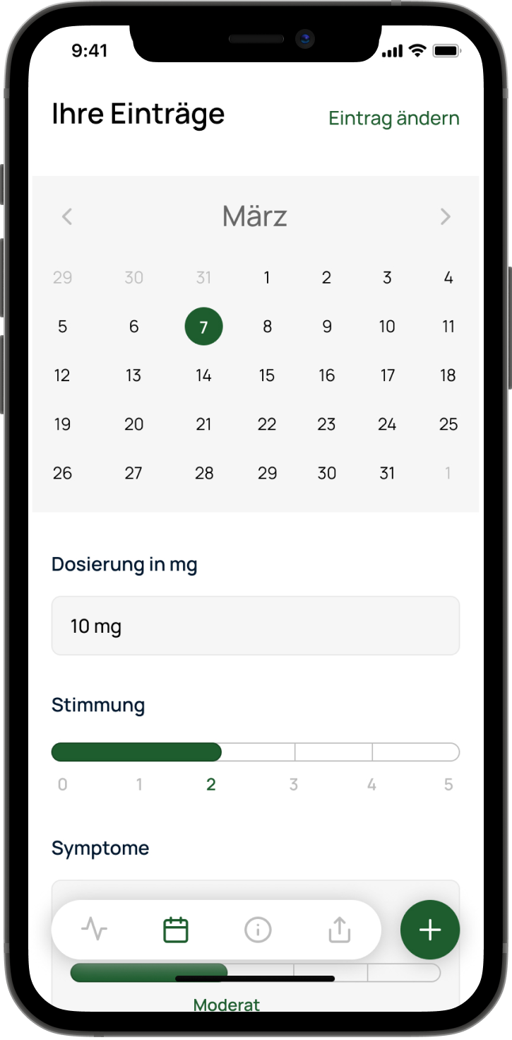 Calendar functionality, create or edit tracking entries