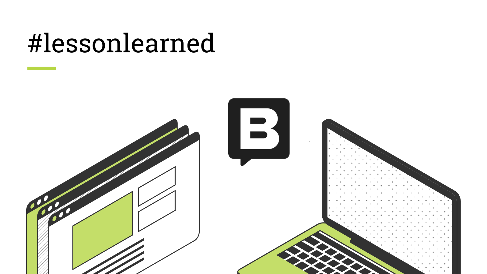 Grafik von Browser-Seiten und einem Laptop. Dazwischen das Storyblok-Logo