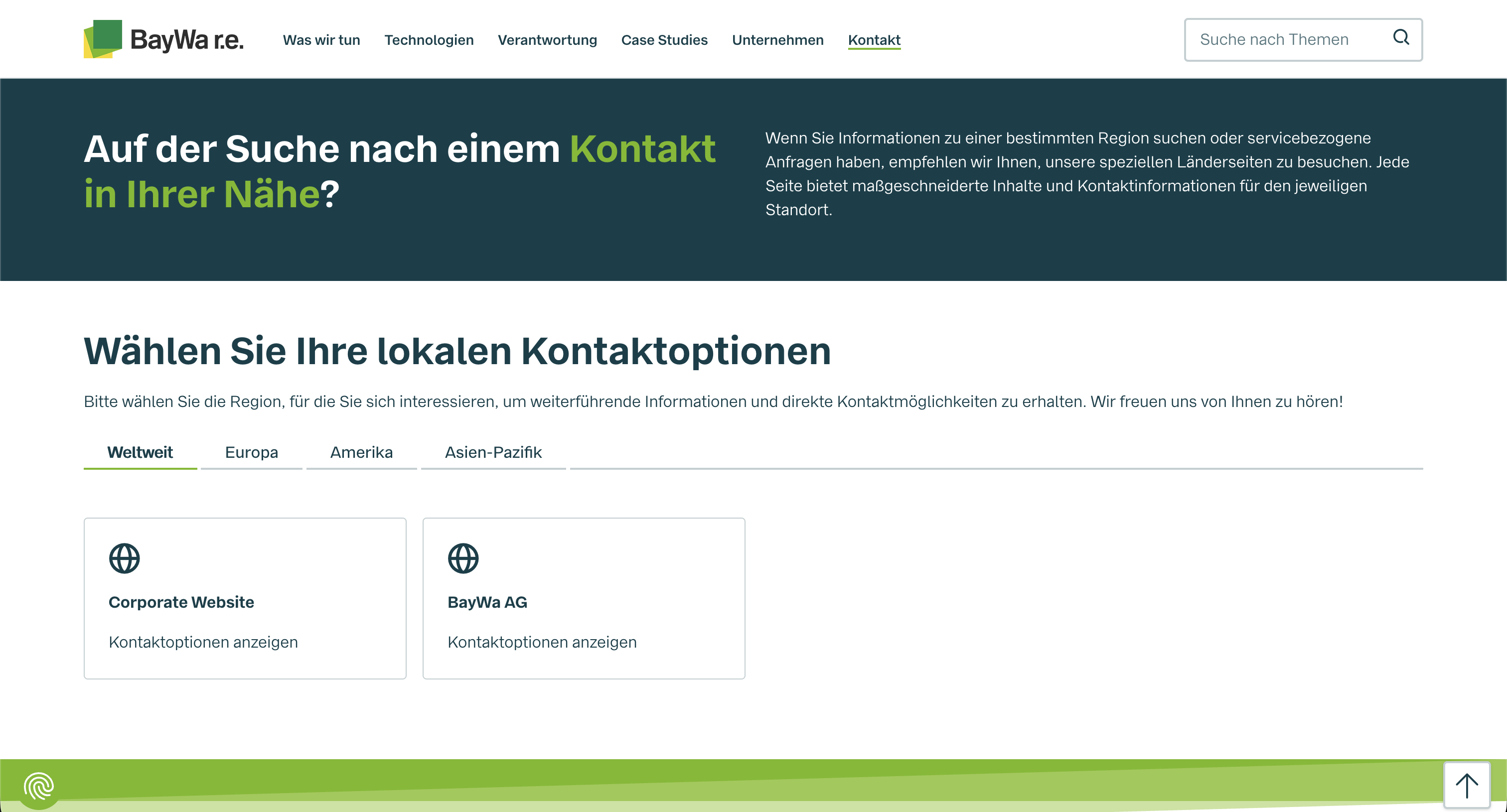 BayWa-r.e. Website – Bildausschnitt der Kontaktsuche