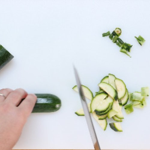 Preparazione Vellutata di zucchine, stracciatella e mazzancolle arrostite 02