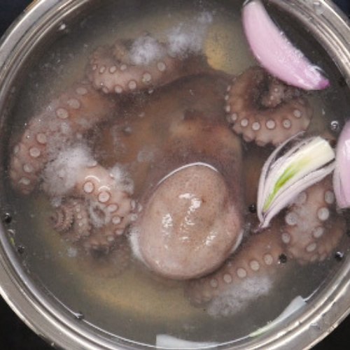 Preparazione Pappa al pomodoro con polpo bollito 02