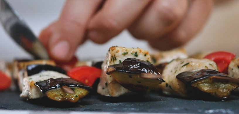 Preparazione Spiedino di pesce spada melanzana e pomodorini 05