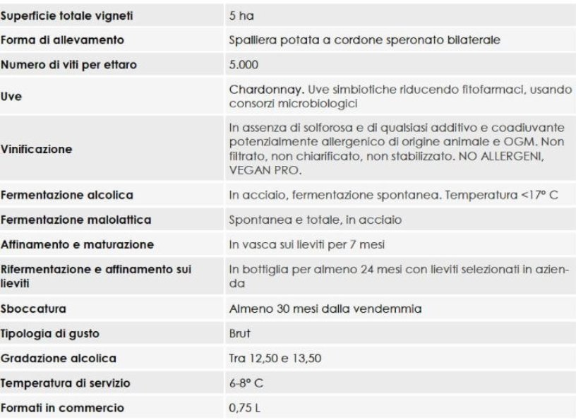 Vini Scheda tecnica Franciacorta brut Docg