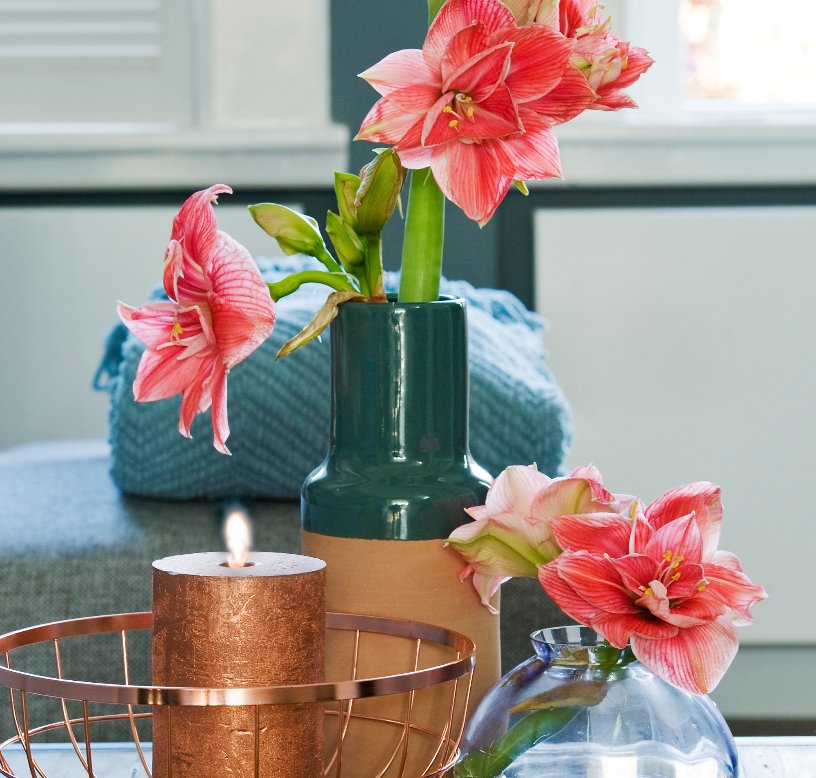 Vasi con fiori e candela