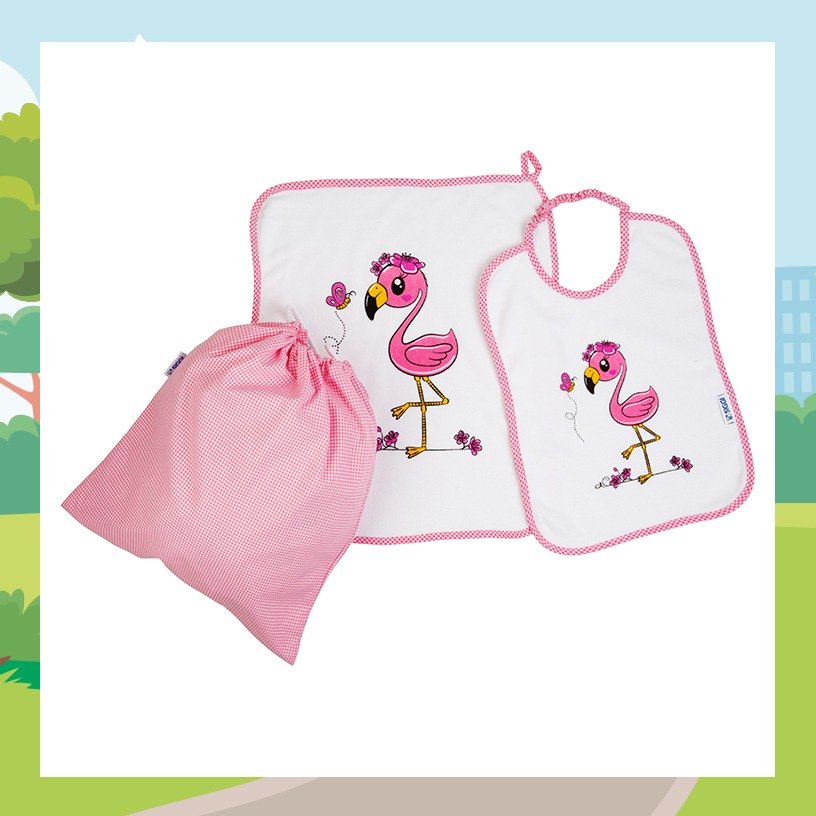 Sacca bavaglia e salvietta rosa