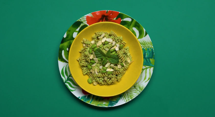 Pasta con pesto di edamame