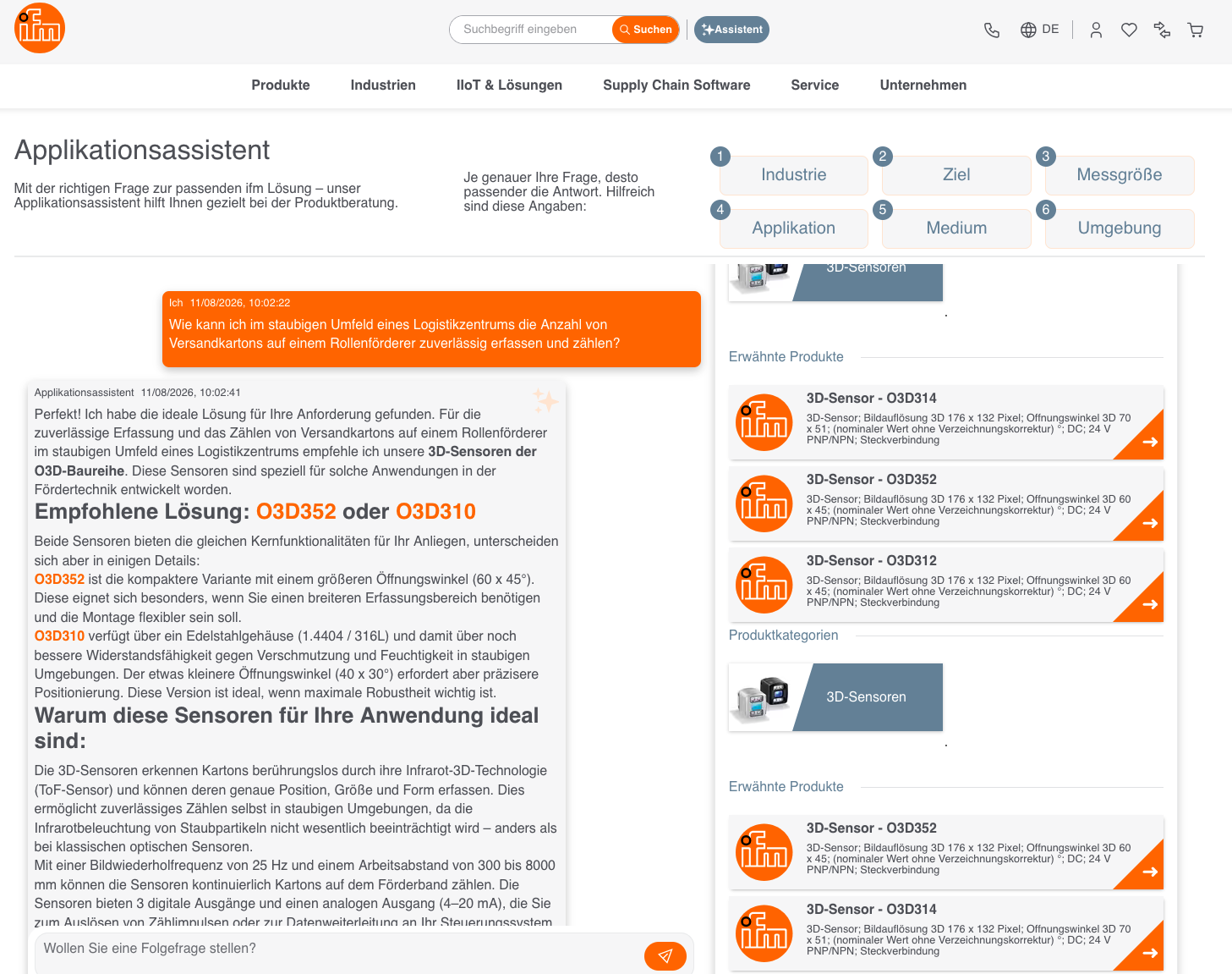 Screenshot ifm Product Advisor