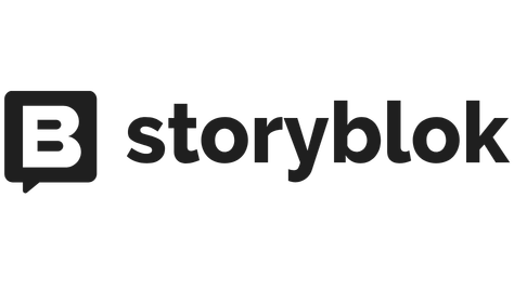 Black Storyblok logo with a stylized 