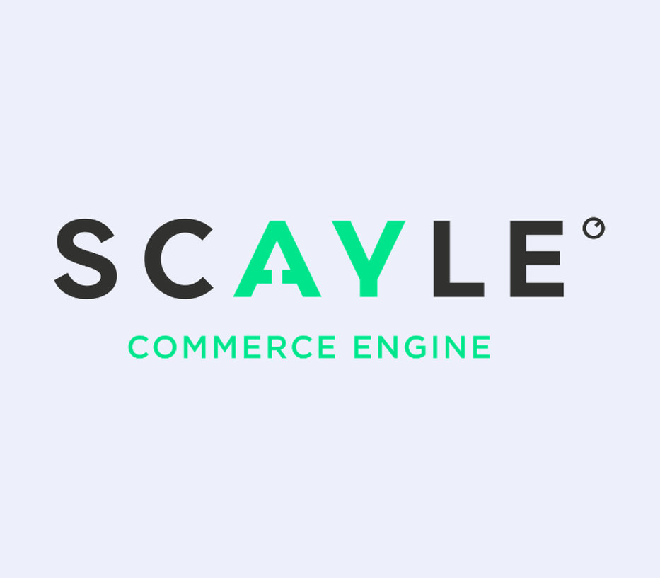 Logo of SCAYLE Commerce Engine with "A" and text in green, on a light gray background.