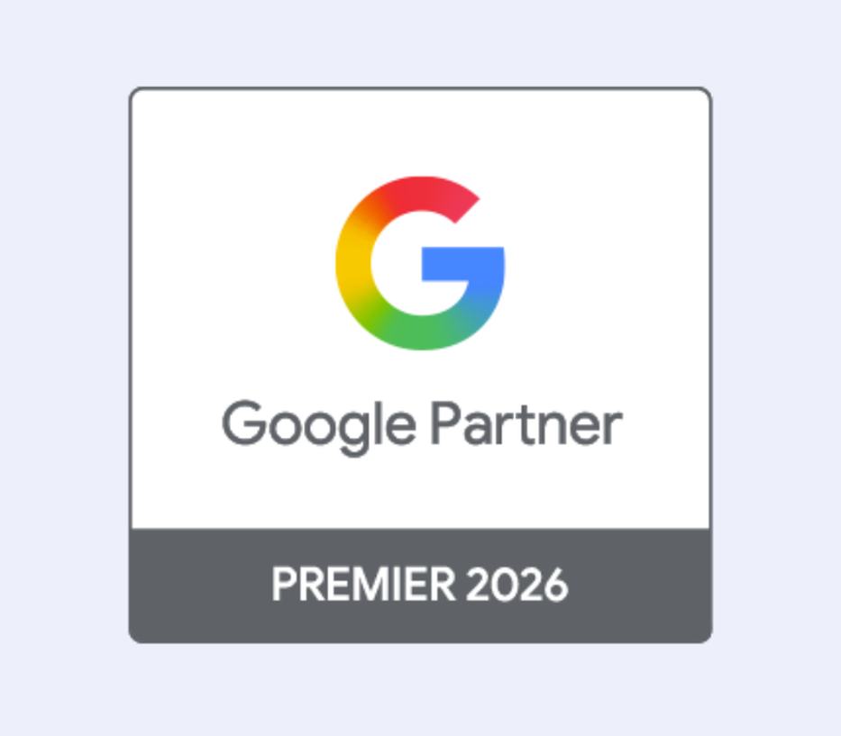 Google Partner Premier 2026 badge featuring the Google logo above the text "Google Partner" and "Premier 2026" on a grey background strip.