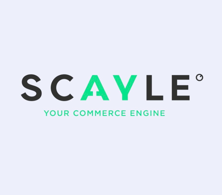 Logo of Scayle featuring SCAYLE in bold letters with YOUR COMMERCE ENGINE below.