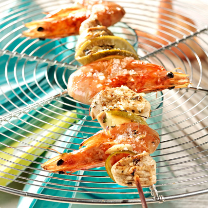 brochettes-de-poulet-et-crevettes-citron - Mathon