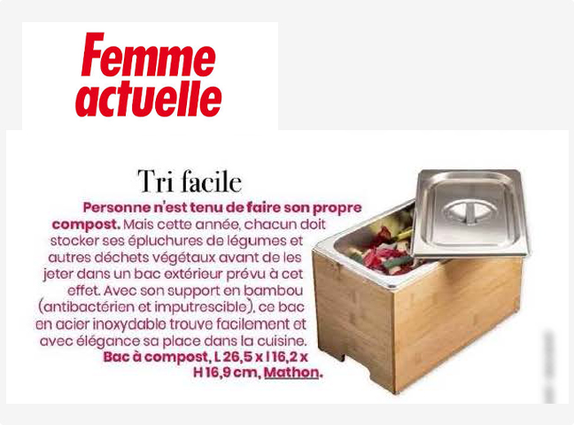 Bac à compost inox et bambou Mathon pour stocker ses épluchures avant de les jeter dans un bac extérieur - Mathon