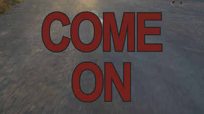 Thumbnail for the music video for the track titled COME ON. The title is in large red text over a blurry road with some lens flares.