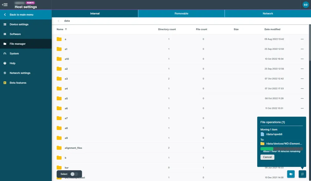 host settings file manager tab