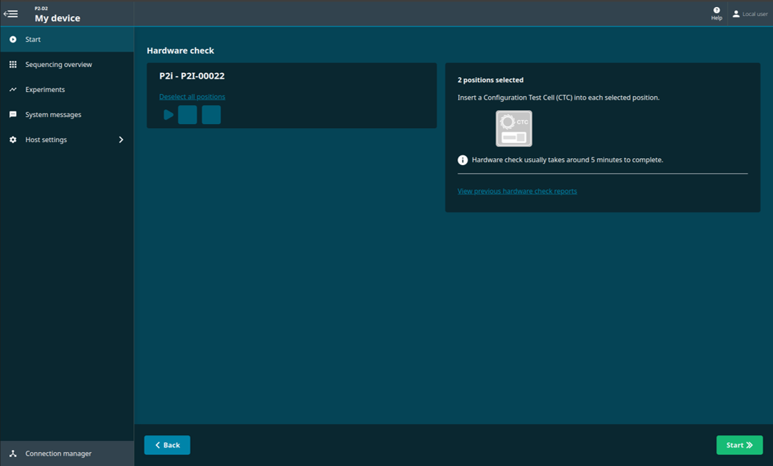 Positions selected for hardware check